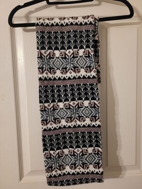 Fair Isle Infinity Knit Scarf in Black, White & Burgundy